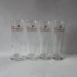 4X Budweiser Millennium Pilsner Beer Glass Glasses w Gold Lettering